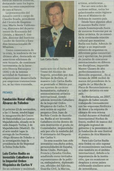 Luis Carlos Badía knighted by the Herald Order of Charles V (Spain)