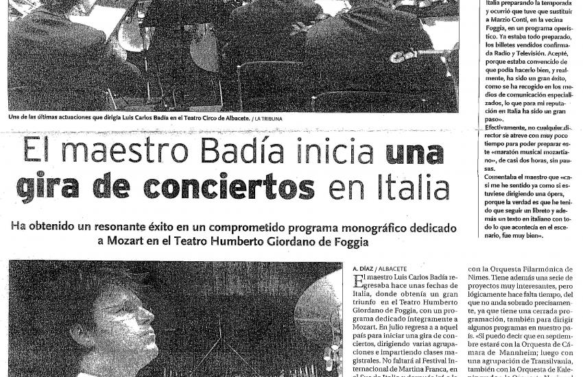 Luis Carlos Badía inicia una gira de conciertos con su orquesta(España)